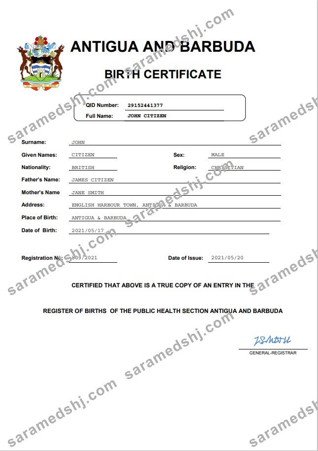 Antigua and Barbuda birth certificate Word and PDF template
